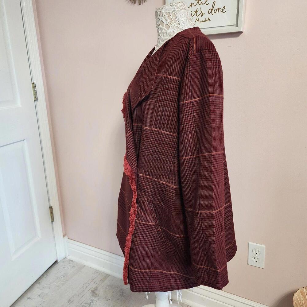NWT Laurie Felt Zoe Plaid Wrap Coat Burgundy Plaid JACKET BLAZER XL - Picture 4 of 9